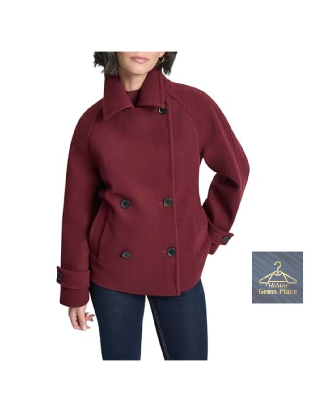 Women's Faux Wool Double-Breasted Short Peacoat Winter Jacket